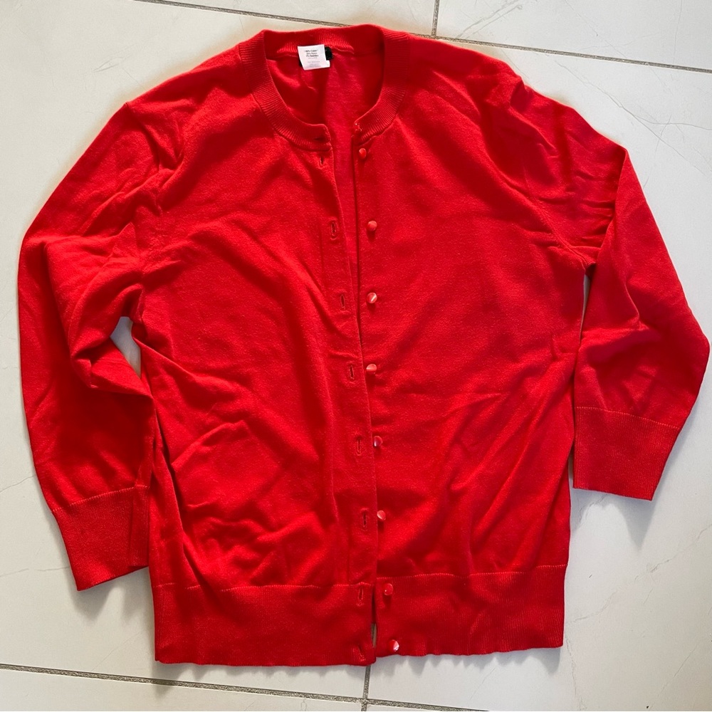 J.Crew Poppy Red 3/4 Sleeved Cotton Cardigan - Picture 2 of 9